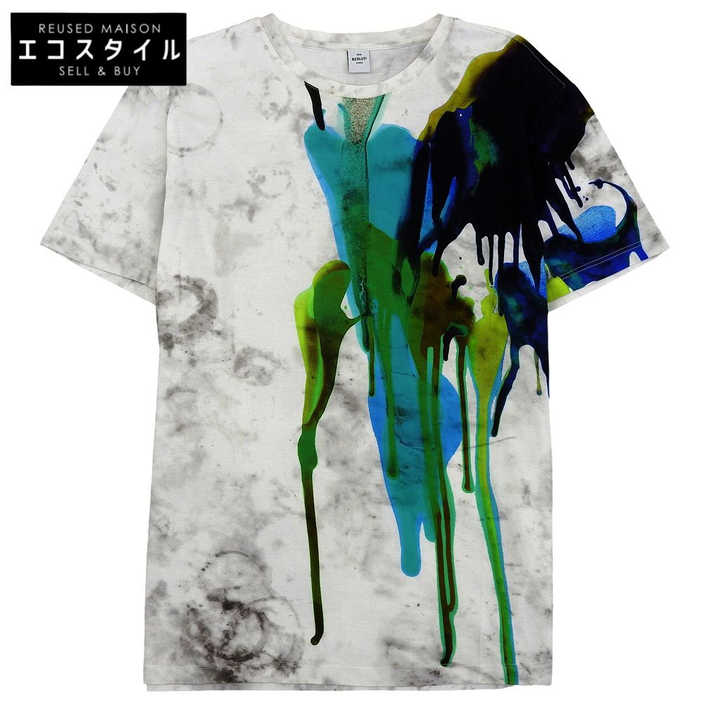 berluti　ベルルッティ　ペイント加工 コットン S/Sクルーネックカットソー トップス メンズ 白 ホワイト M R17JRS46JAEB　M