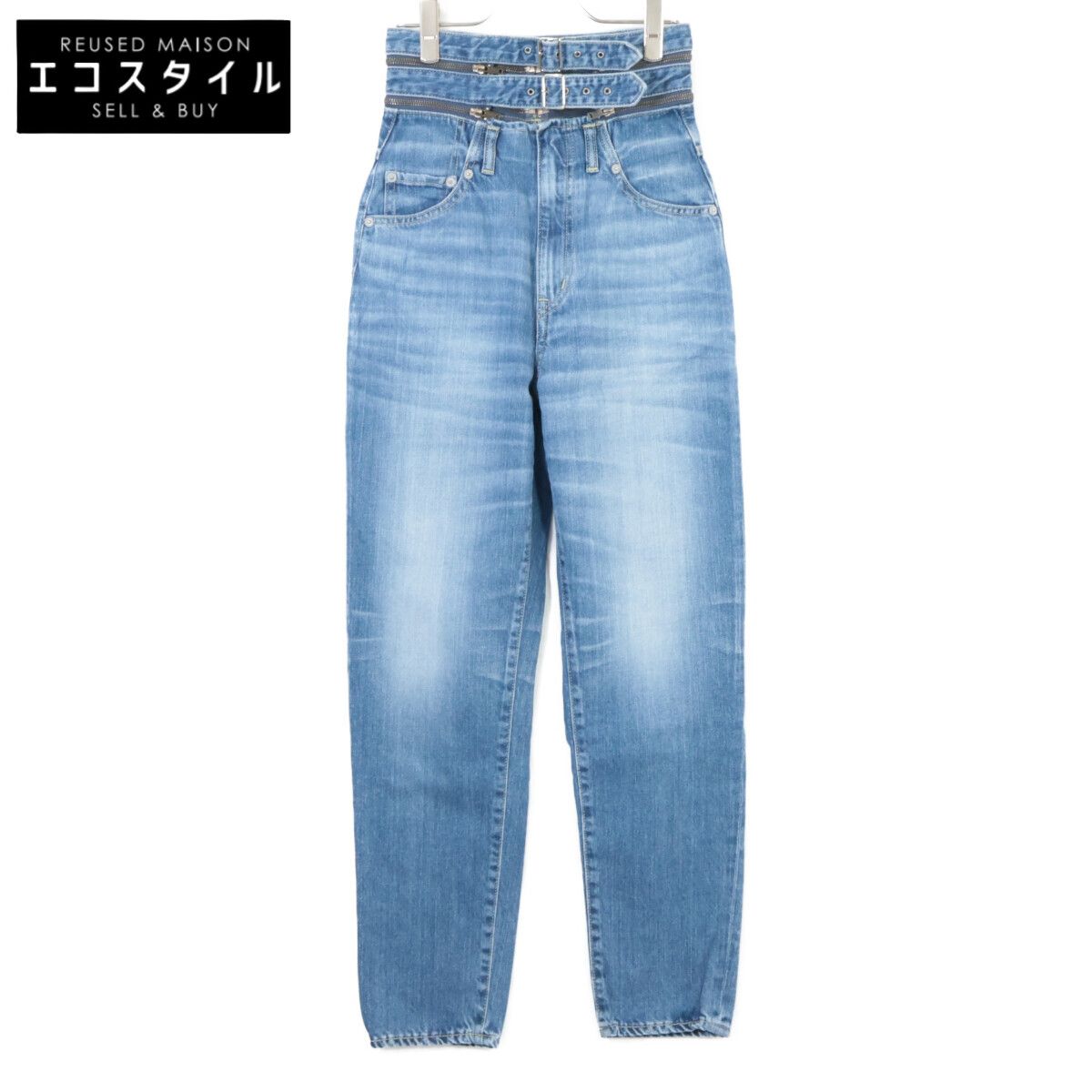 HYSTERIC GLAMOUR ヒステリックグラマー 01183AP12 インディゴブルー USED加工 ZIPベルトテーパードデニムパンツ 25