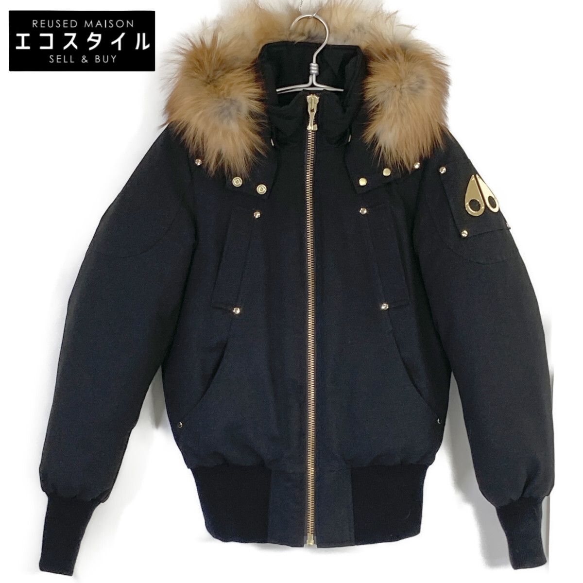 MOOSE KNUCKLES　ムースナックルズ　ブラック LITTLE RAPIDS BOMBER ファー付きフーデットダウンジャケット　Ｓ