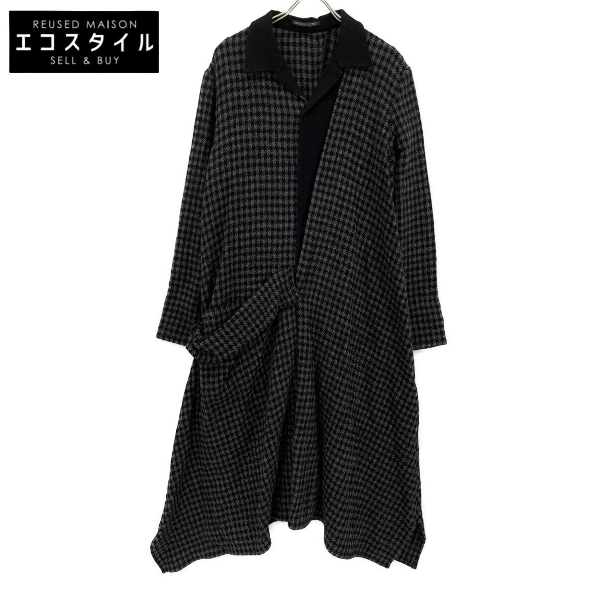 yohjiyamamoto　ヨウジヤマモト　【collections】24AW FO-D63-114 グレー SMALL HOUNDSTOOTH R DRAPE DETAIL SHIRT DRESS　2