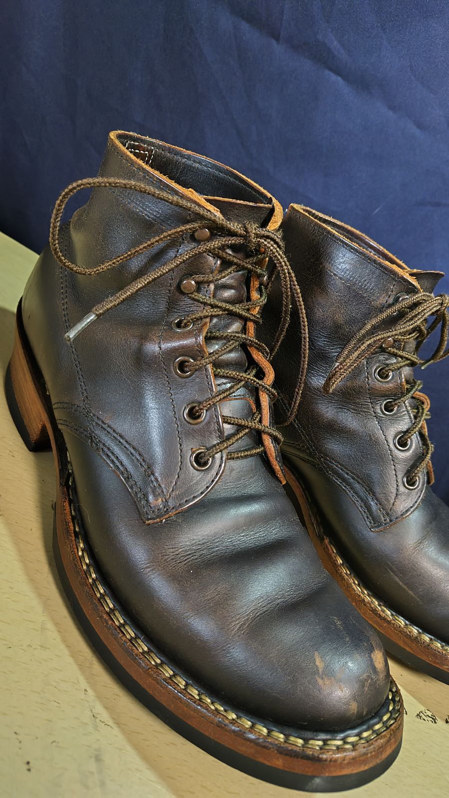 h220◆ WHITE'S BOOTS セミドレス◆ホワイツ ブーツ ワークブーツ 本革 こげ茶色 セミドレス 紐 足裏QUABAUG 10 1/2A 木製ヒール made in USA 28cm