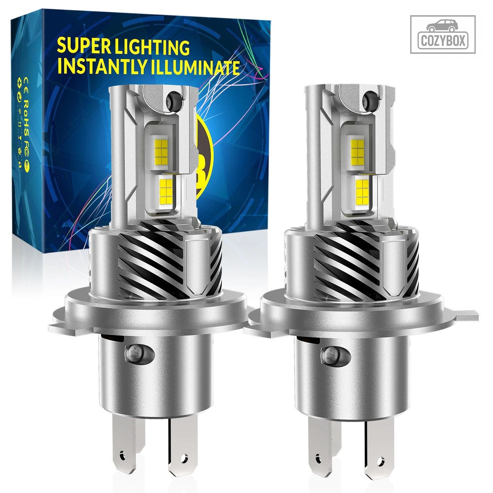 2個 100W H4 LED ヘッドライトバルブ 9003 HB2 Canbus ハイ/ロービーム 車用ライト