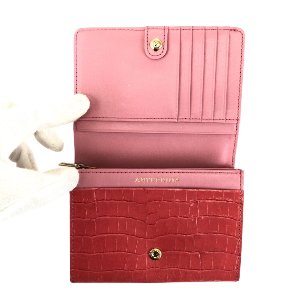 ANTEPRIMA アンテプリマ ランプリング 型押し ピンク ゴールド金具