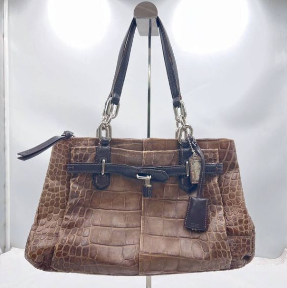 【❗️✨クロコ型押し高級デザイン✨❗️】COACH F1173-17636 トートバッグ ブラウン シルバー金具❗️