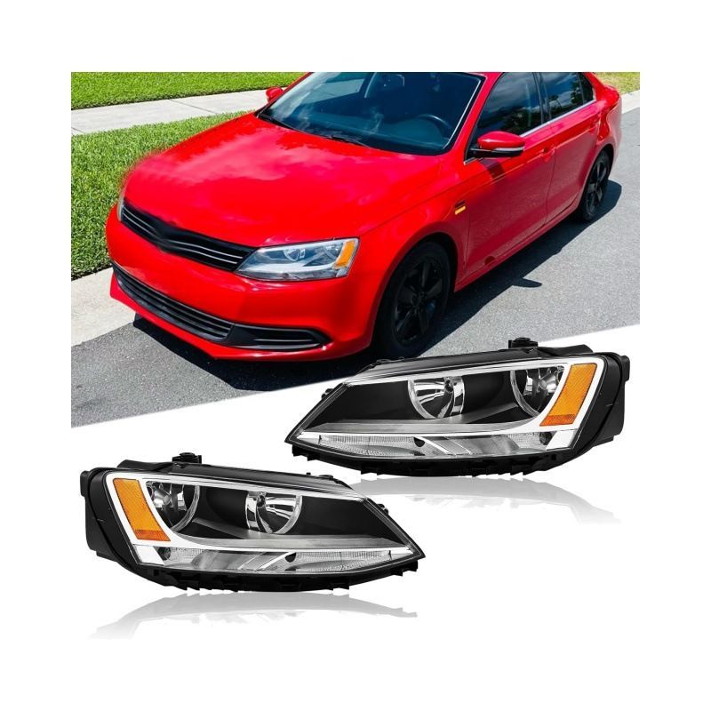 フォルクスワーゲン Volkswagen ジェッタ Jetta 2011〜2018年 ヘッドライト 左右セット クリアレンズ ホワイトインナー アンバー部品 PC素材 12-24V ハロゲン