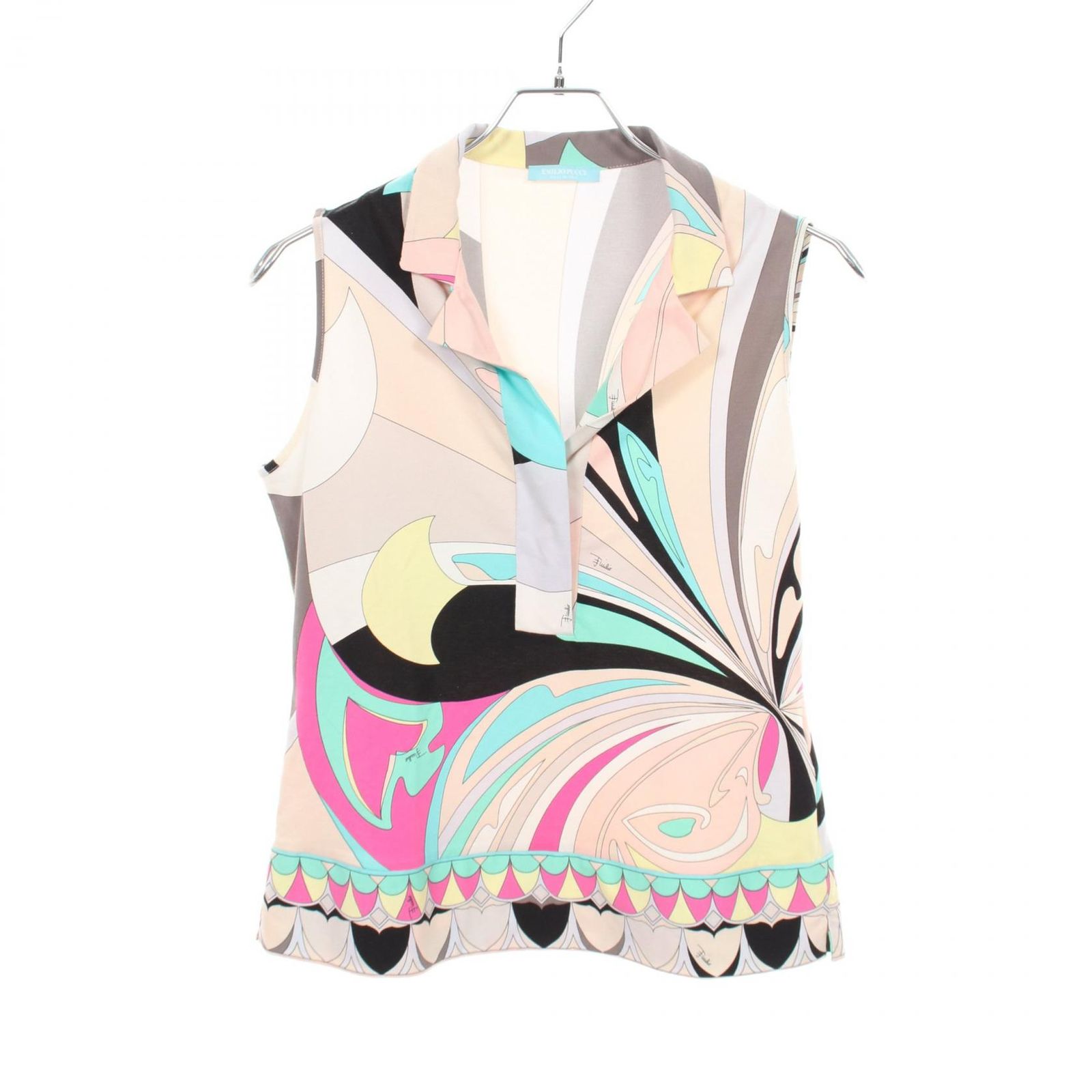エミリオプッチ Emilio Pucci カットソー 総柄 ノースリーブ コットン ノースリーブカットソー レディース Used A