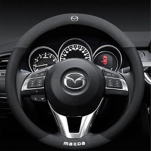 互換性がある マツダ ハンドルカバー ステアリングホイールカバー CX-3/CX-4//CX-5/CX-8/アテンザ/アクセラ/ディメオ 全シリーズ 本革内装 高級牛革 専用車種ロゴ Mサイズ 38cm ブラック [並行輸入品]as efeccdf6