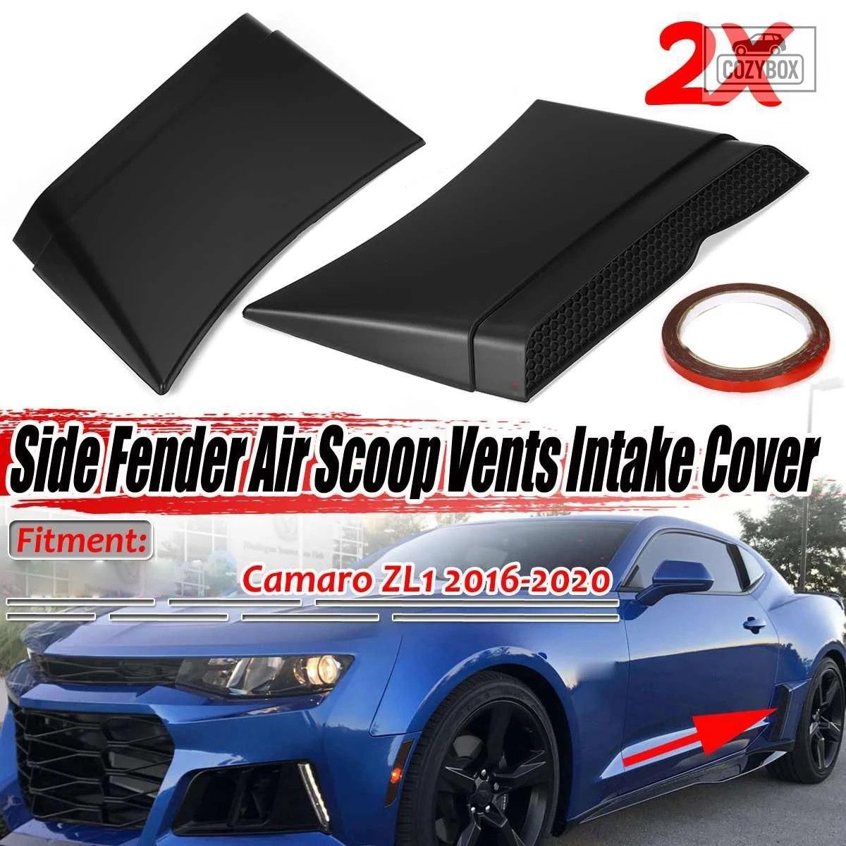 2個 ブラック 車用リアサイド フェンダースクープ エアベント インテークアウトレット