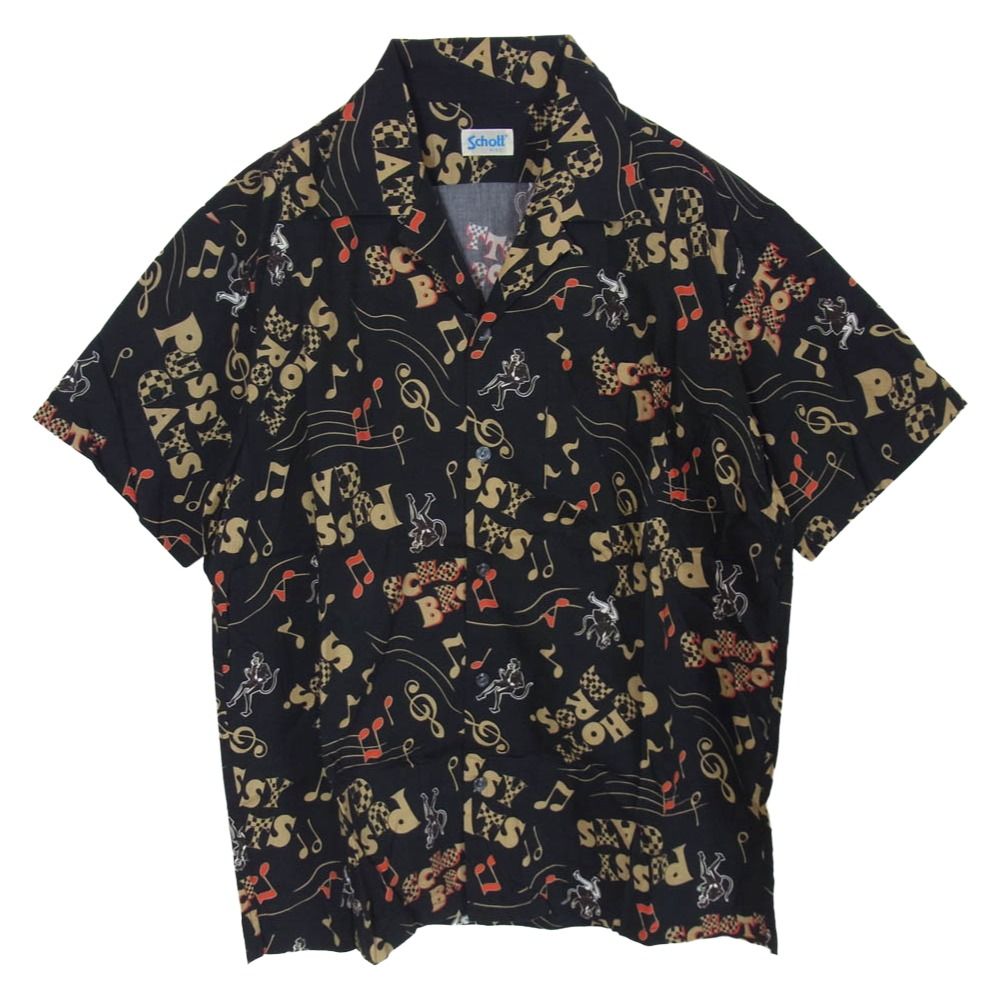 Schott アロハシャツ 総柄 シャツ 半袖 飛行機 花 ブラック XL schott ショット 3115066 総柄 アロハ シャツ 半袖 ブラック系 M【中古