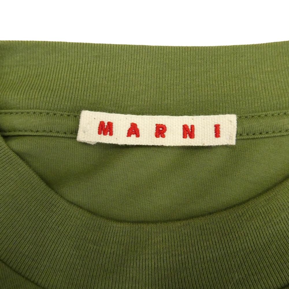 MARNI マルニ HUMU0223P1 USCS87 organic cotton T-shirt with Mini logo コットン クルーネック ロゴ プリント 半袖 Tシャツ モスグリーン系 44【美品】【中古】 MARNI マルニ HUMU0223P1 USCS87 organic cotton T-shirt with Mini