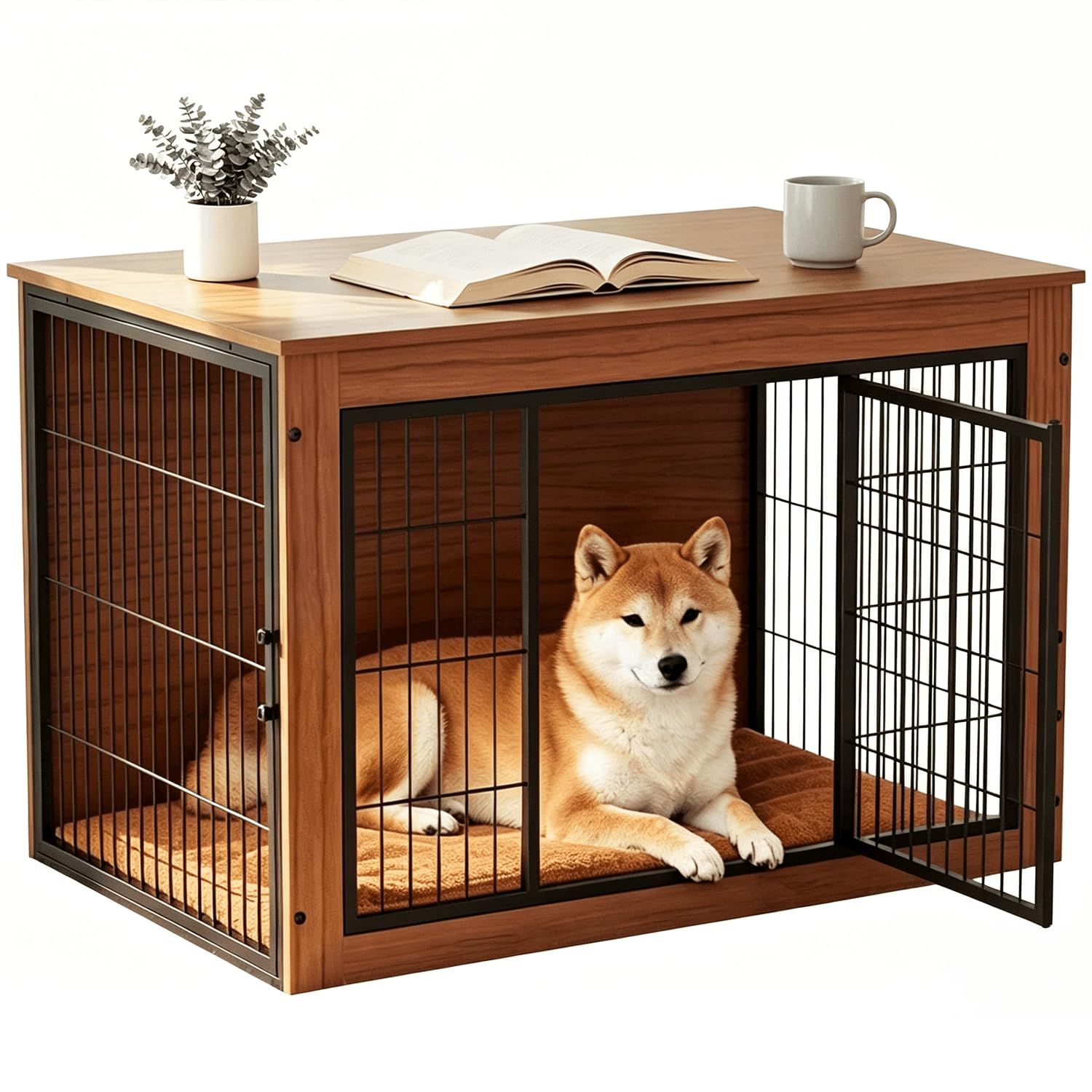 Alebert｢アレベルト｣ 犬 ケージ ペットケージ 木製 犬サークル 大中型犬用 サークル 室内 犬 ウッディサークル インテリア調 毛布付き 頑丈 オシャレ (ブラウン, Mサイズ)