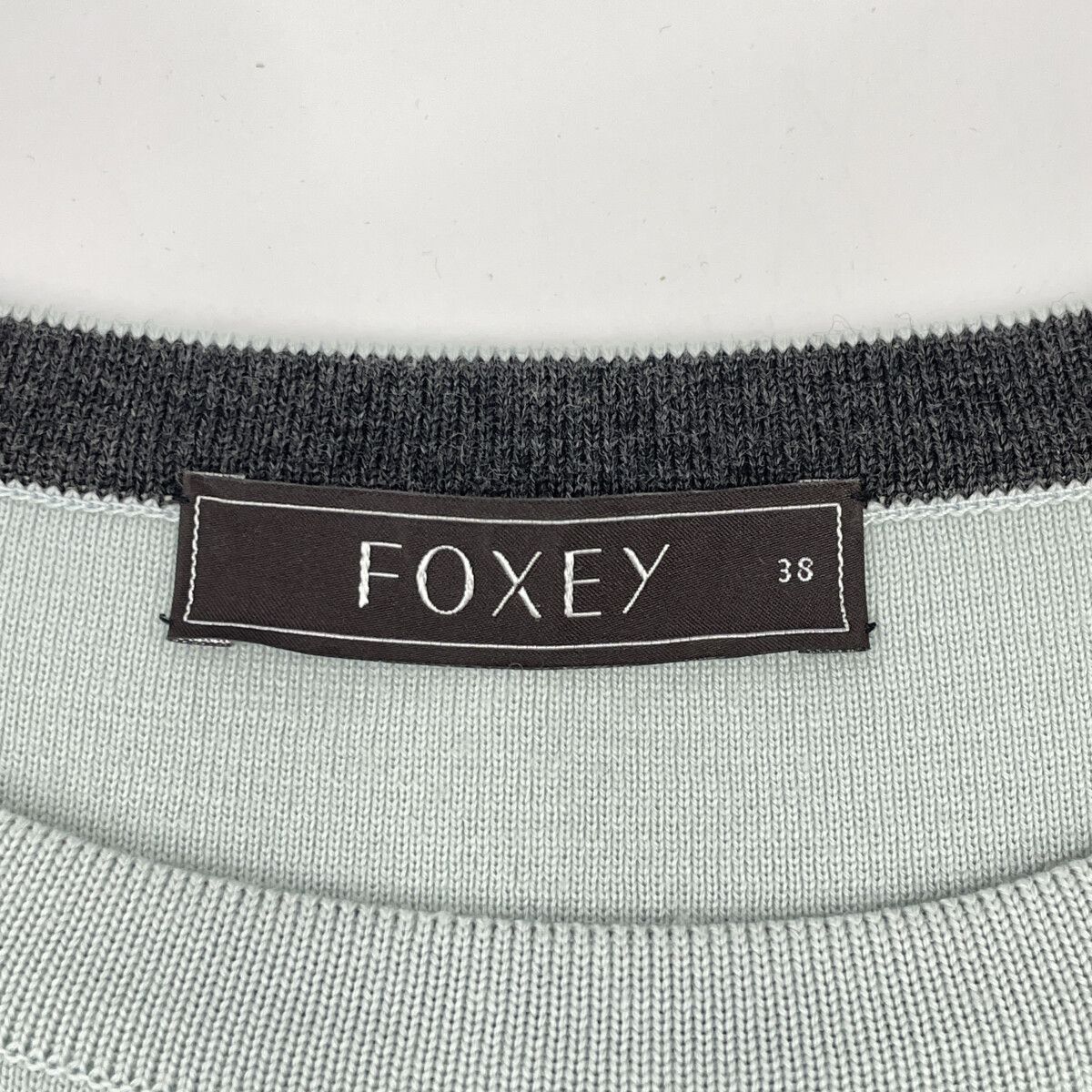 FOXEY フォクシー 29007 グレー×ミントグリーン ウールニット 