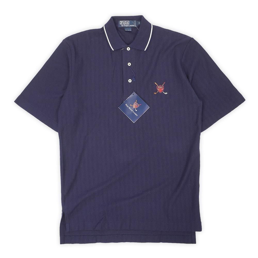 ポロラルフローレン POLO RALPH LAUREN 未使用 デッドストック 90s 90年代 PRL ロゴ 刺繍 半袖 USA HBT ヘリンボーン ヴィンテージ アメリカ 古着 メンズ ポロシャツ ネイビー S【中古】