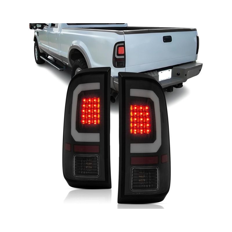 フォード Ford F-250 2008年〜2016年 リア LEDテールランプ 左右セット ブラック系 PC素材 12V テールライトユニット 交換取付用 ドレスアップ
