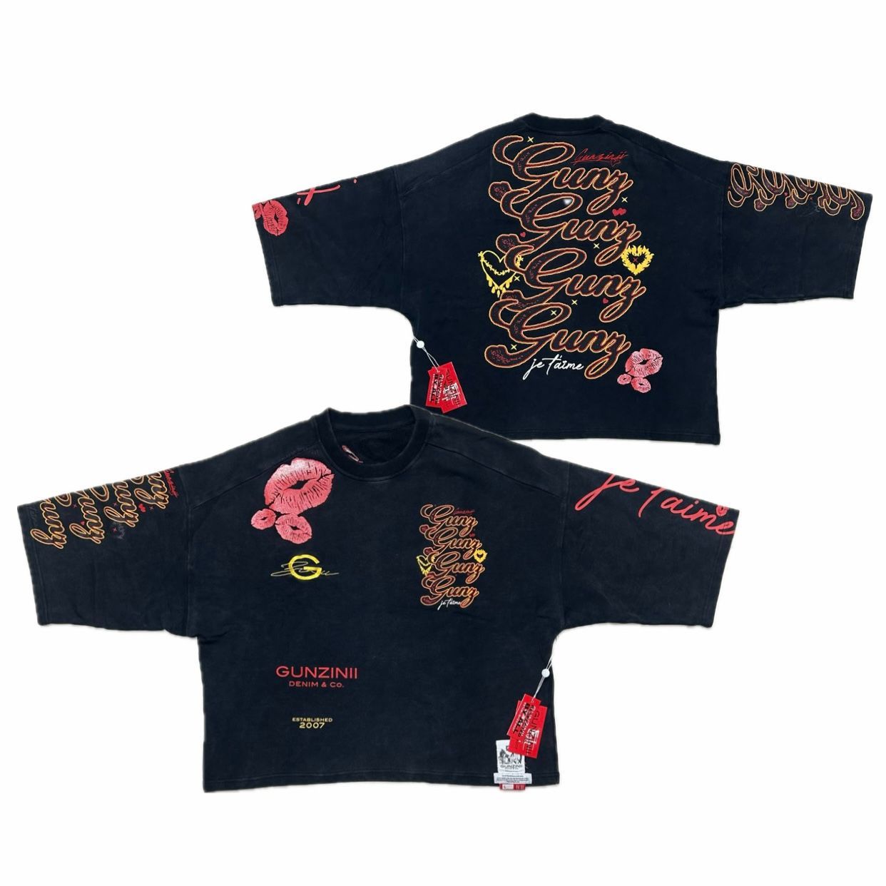 米国シカゴ発 Gunzinii ガンジーニ Je T'aime Cropped Boxy T-Shirt ジュテーム クロップ丈Tシャツ (CropT58)