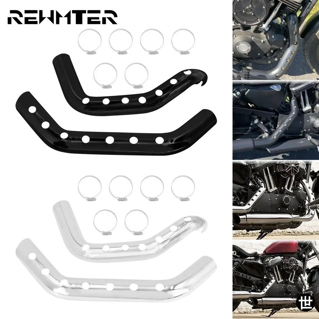 ハーレーダビッドソン スポーツスター XL1200 883 72 48 2004-2021 用 オートバイ ブラック/クローム エキゾーストパイプ ヒートシールド