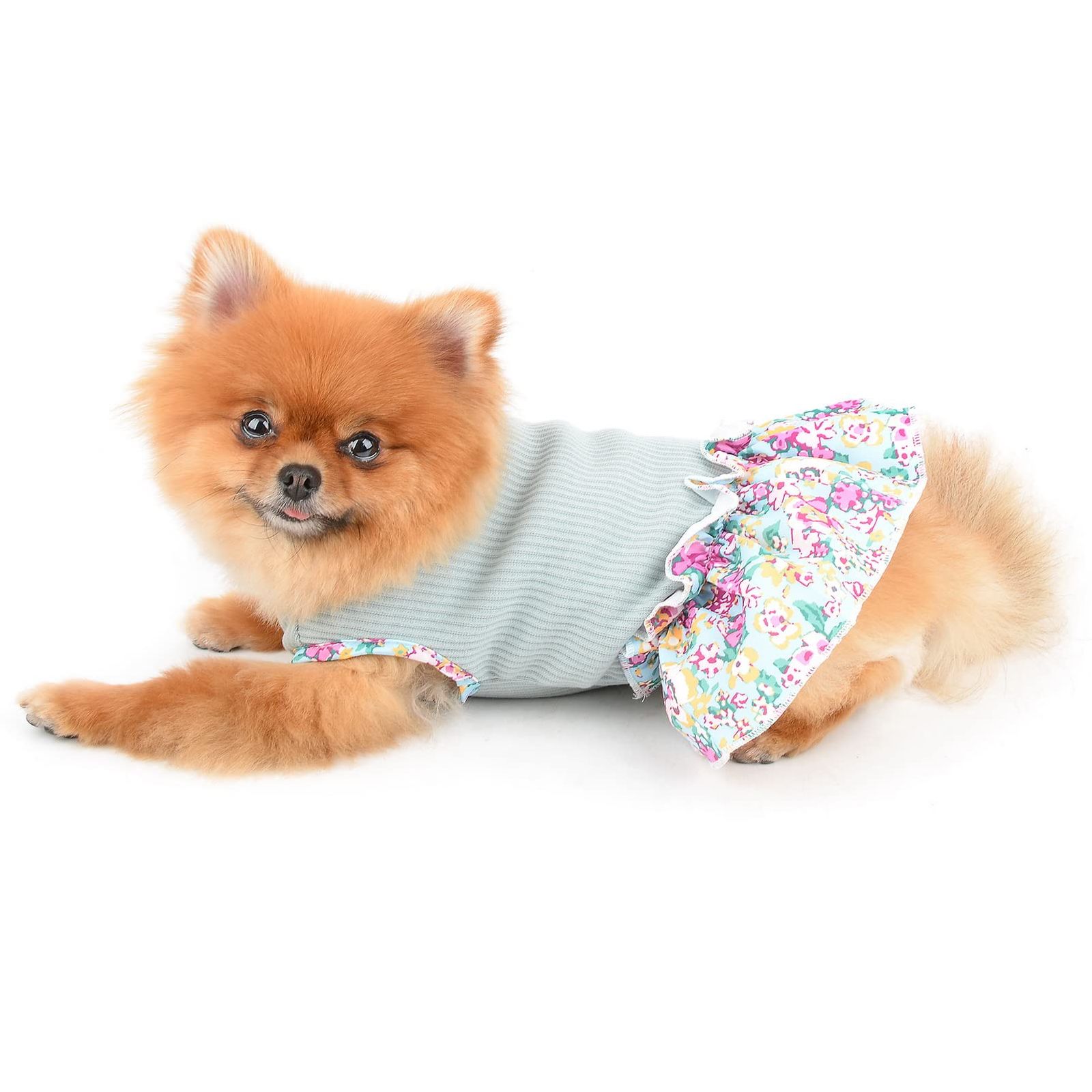 SMALLLEE_LUCKY_STORE 犬服 小型犬 春夏 ニット花柄 ワンピース お姫様