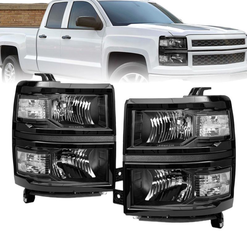 シボレー Chevrolet シルバラード Silverado 2014-2015年 フロント ヘッドライトユニット 左右セット ピアノブラック PC素材 12V ハロゲン 光源出力55W