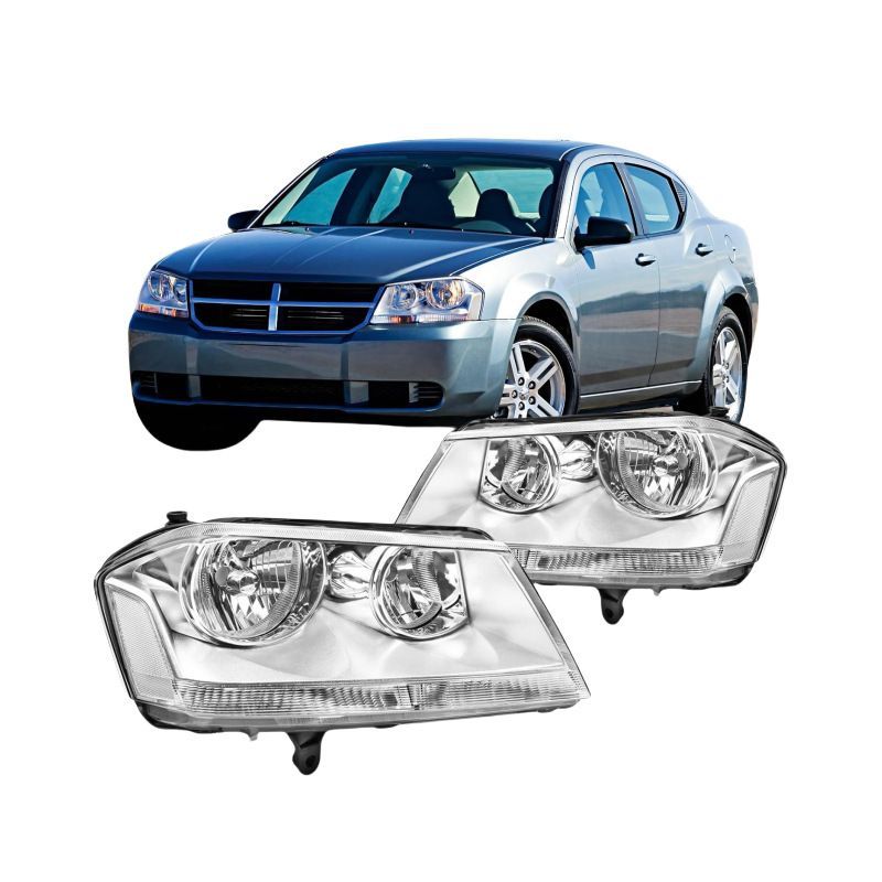 ダッジ Dodge アベンジャー Avenger 2008年～2014年 フロント ヘッドライトユニット 左右セット クローム調 クリアレンズ PC素材 ハロゲン 12V 外装パーツ