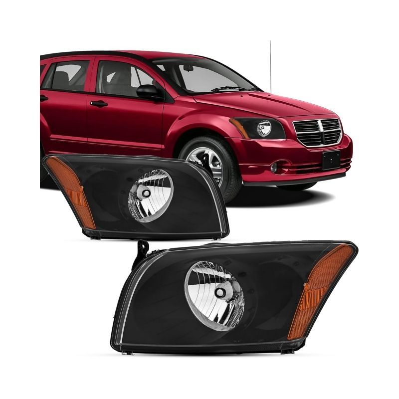 ダッジ Dodge キャリバー Caliber 2007-2012年 フロント ヘッドライトユニット 左右セット クリアレンズ ブラックインナー アンバーリフレクター PC 12V ハロゲン 交換取付式