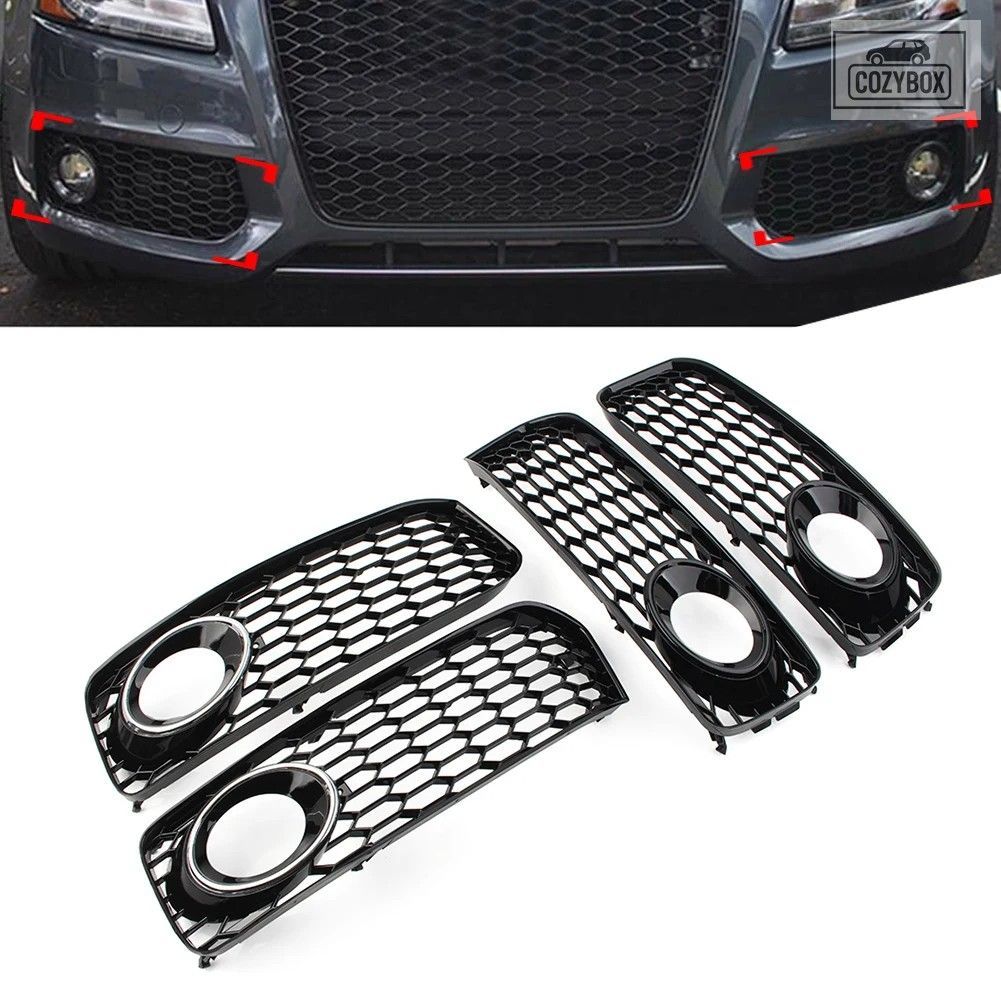 2個 車用フロント バンパー フォグライト グリル カバー ハニカムメッシュ グリル Aud