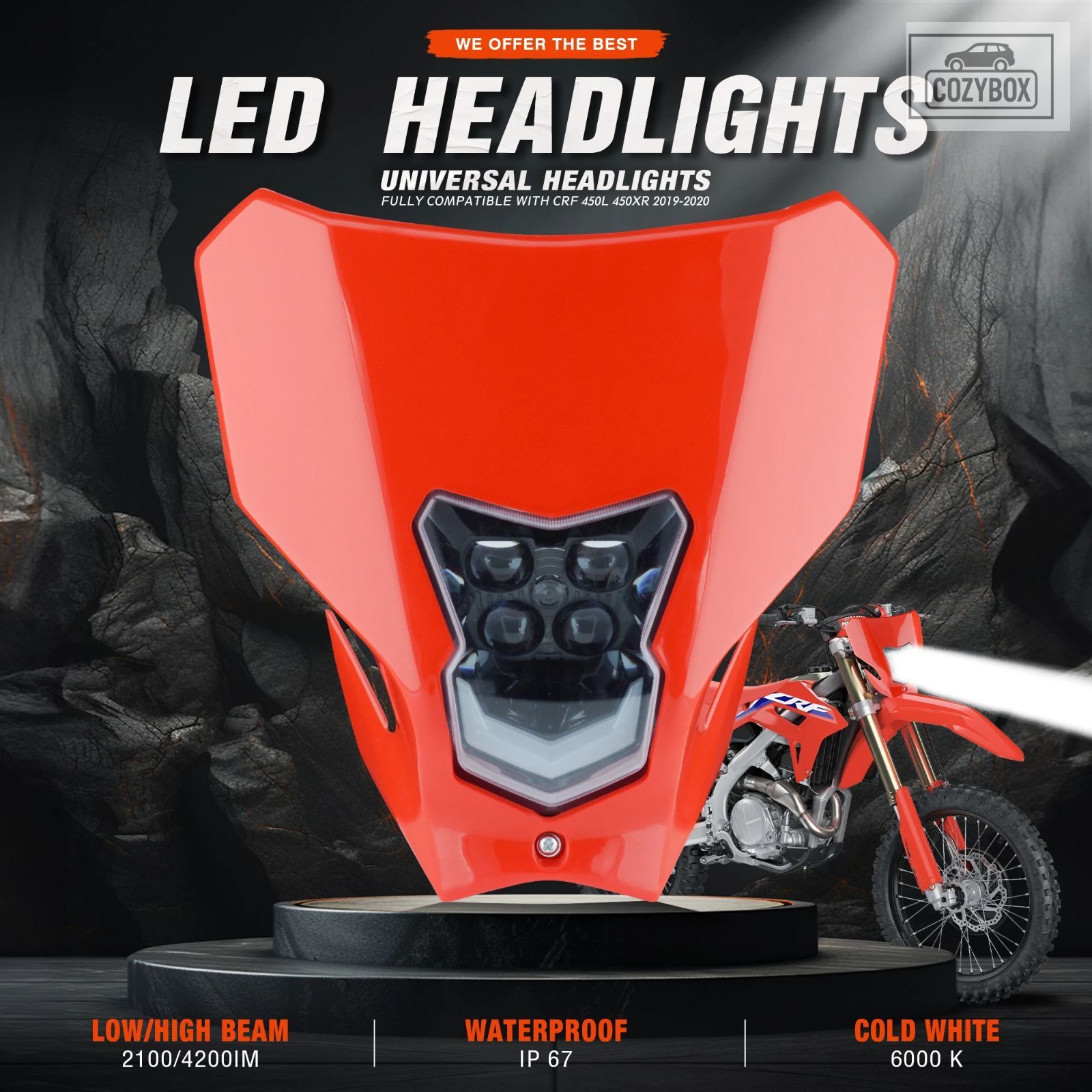 PowerZone オートバイ LED ヘッドライト ヘッドランプ ホンダ CRF CRF450L CRF450XR