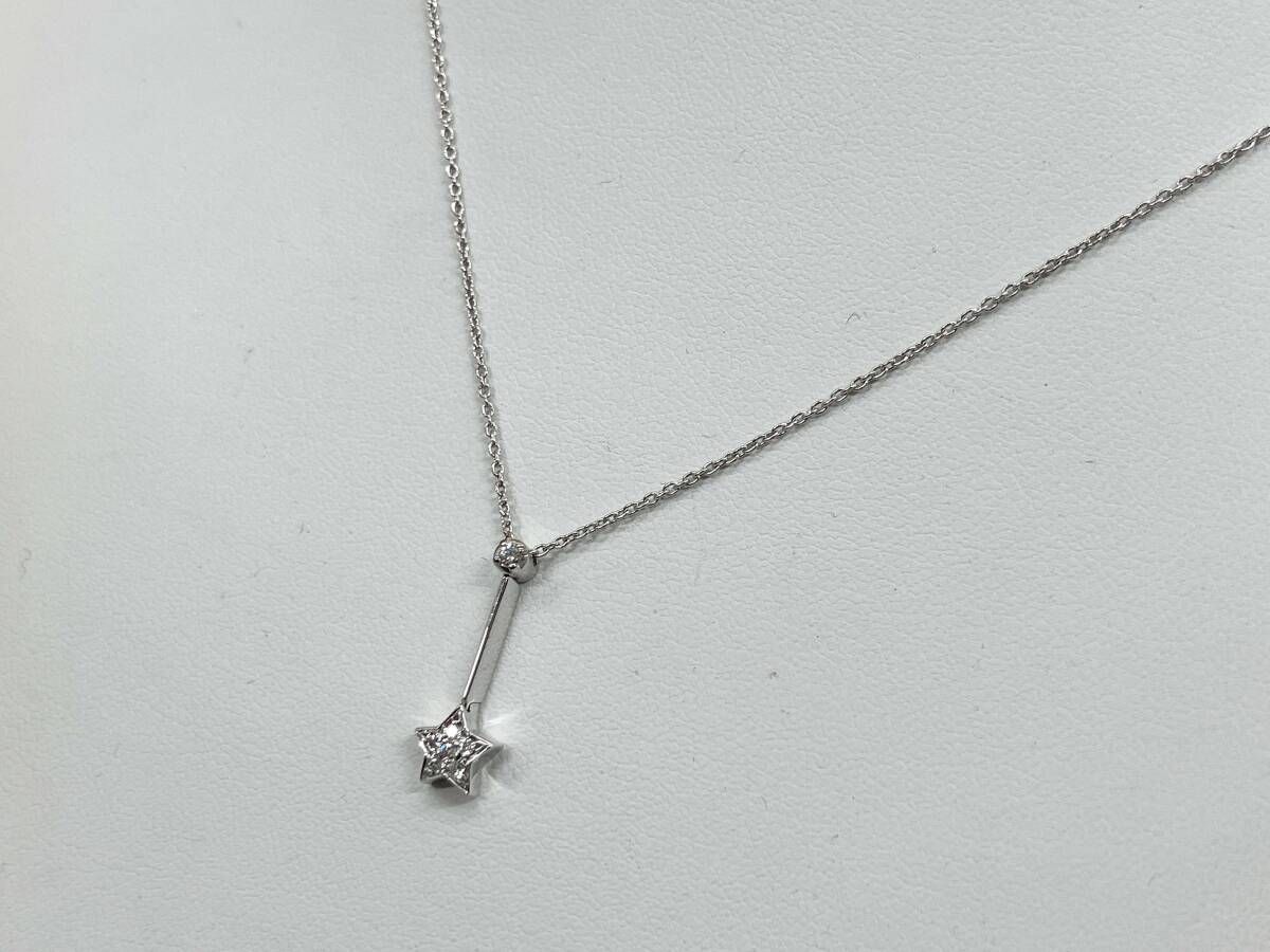 STAR JEWELRY K18WG 41cm 0.06ct 3.1g ネックレス スターモチーフ