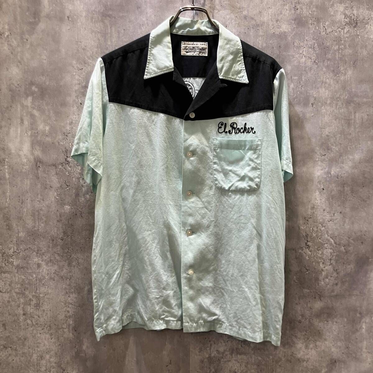 WACKO MARIA 半袖開襟レーヨンシャツ ボーリングシャツ size L ライトブルー×ブラック ワコマリア