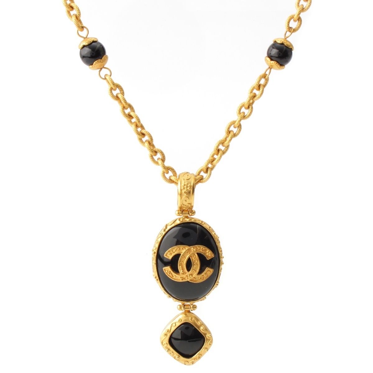 シャネル 96A ブラックストーン ココマーク ネックレス アクセサリー ゴールド ブラック【中古】