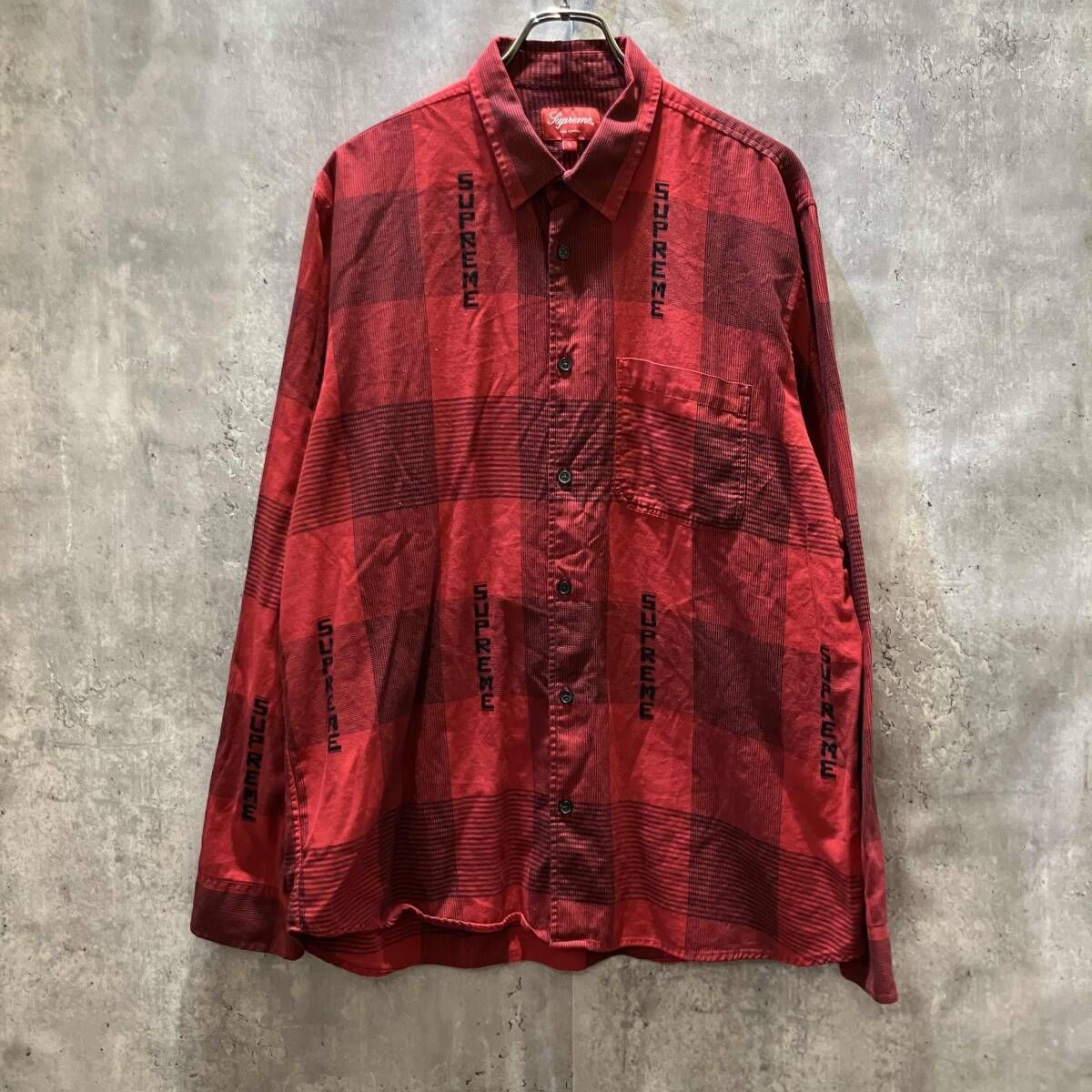 20SS Supreme 長袖シャツ LOGO PLAID SHIRT RED size L レッド シュプリーム