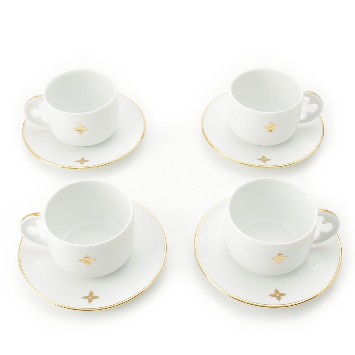 ルイヴィトン ポーセリン 碗皿 ティー カップ＆ソーサ―セット 4客 食器 GI0821 ホワイト ゴールド【中古】