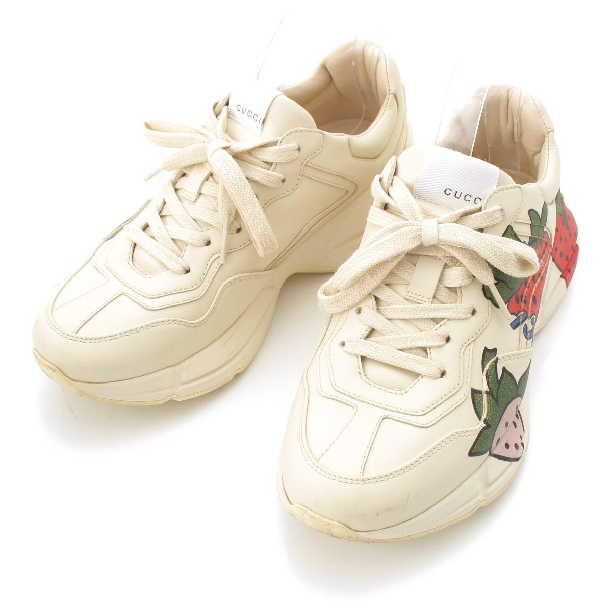グッチ ライトン ストロベリー ローカット スニーカー シューズ 576963 ホワイト 38 1/2【中古】