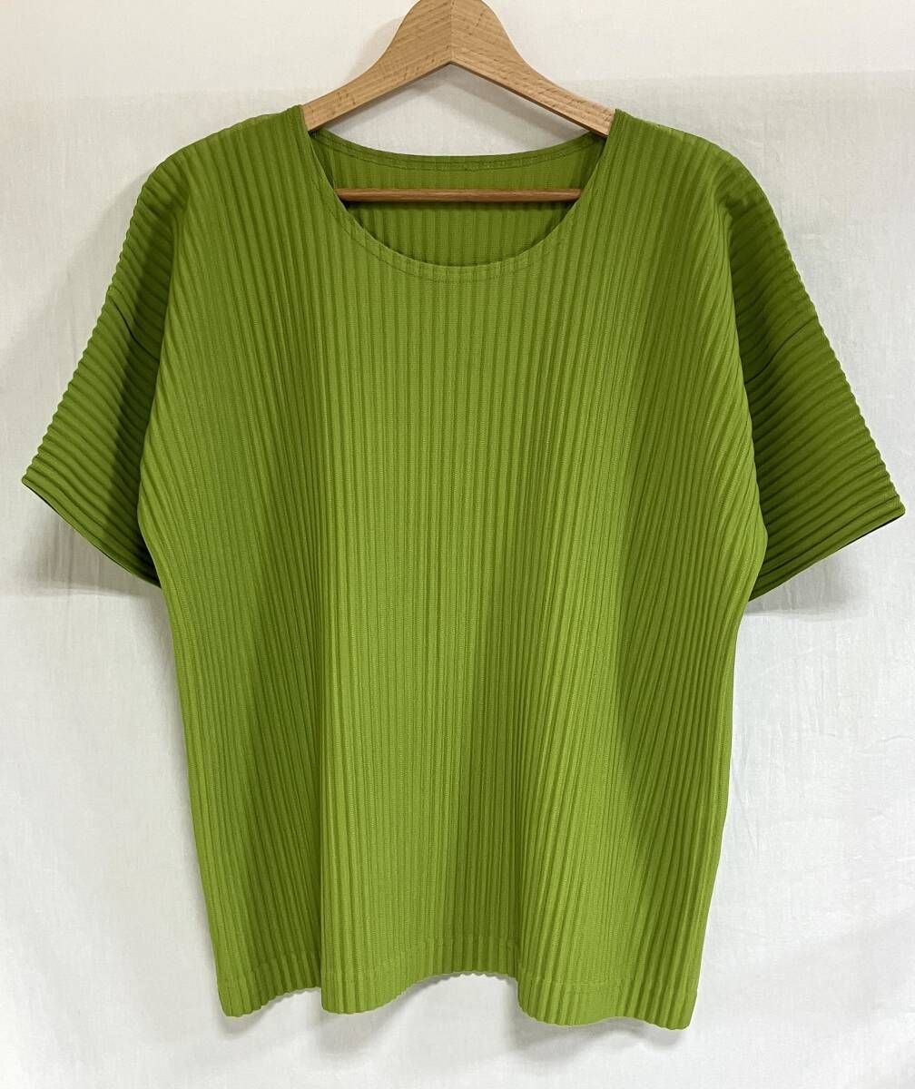 19AW ISSEY MIYAKE HOMME PLISSE 半袖Tシャツ サイズ2 M相当 グリーン HP93JK102
