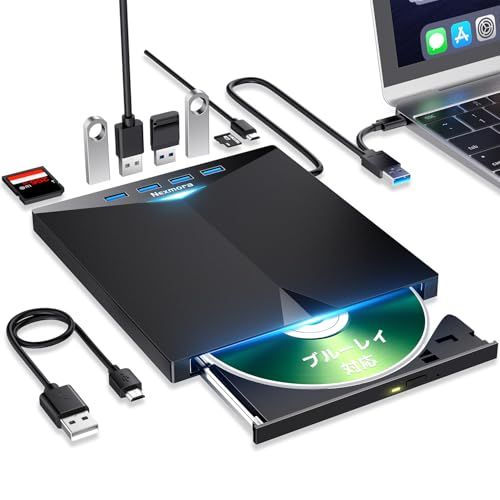 ブルーレイドライブ 外付け 【安定動作×高速書き込み】 外付けブルーレイプレーヤー blu-ray 外付けドライブ USB3.0 USB-A＆Type-C両接続 350g 軽量 1.8cm 薄型 静音設計 Windows11 10/8/7/X de6b3fee