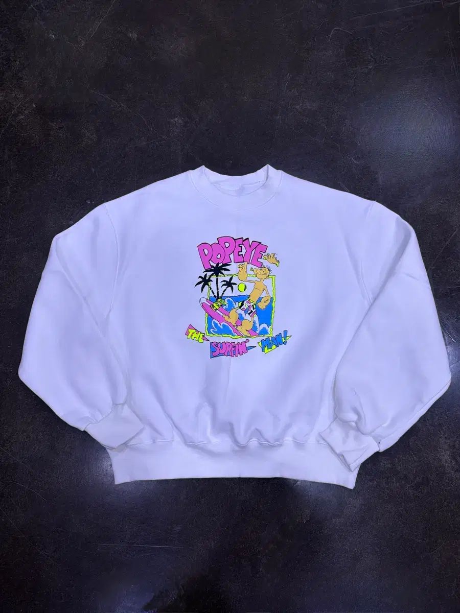 ポパイ サーフィン 弱起毛 スウェットシャツ Tシャツ 白