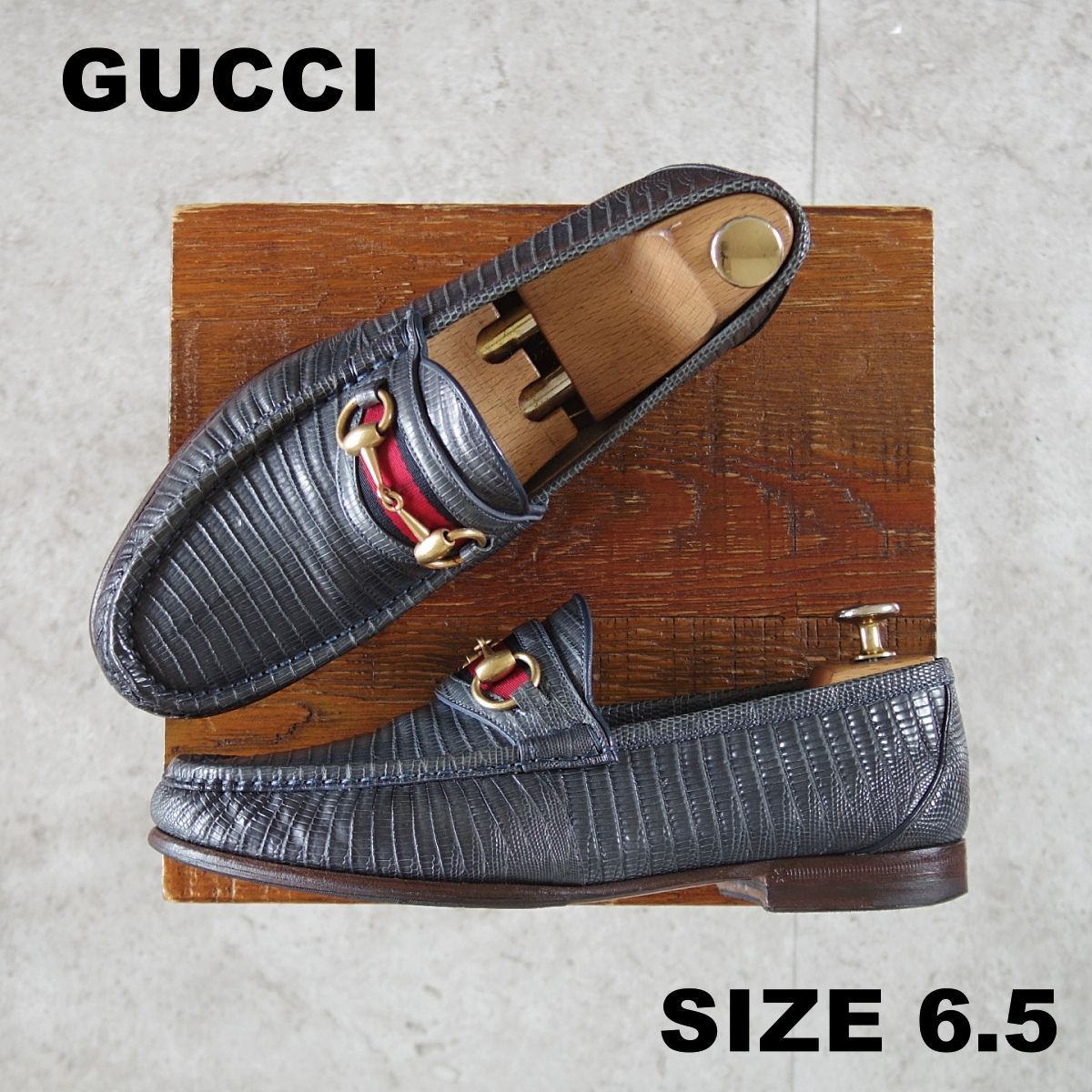 ★(伊)GUCCI/グッチ SIZE 6.5【高額★リザード仕様/1953コレクション/ホースビットローファー】スリッポン/紺/メンズ★p017