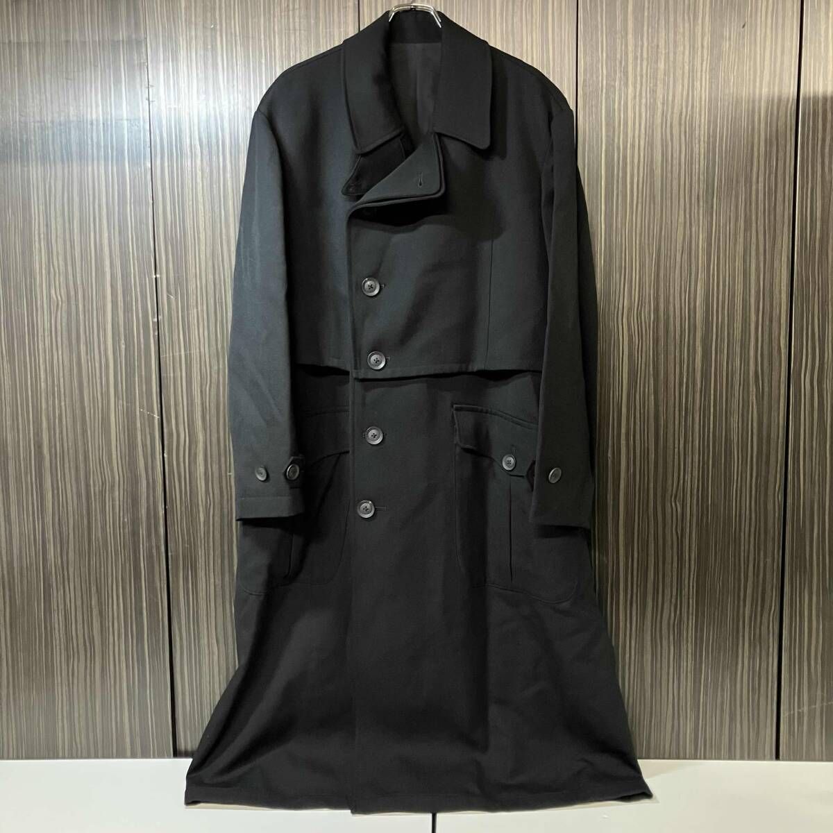 21aw Yohji Yamamoto POUR HOMME アーミーギャバジンレイヤードトレンチコート サイズ1 ブラック ヨウジヤマモトプールオム HX-C24-103