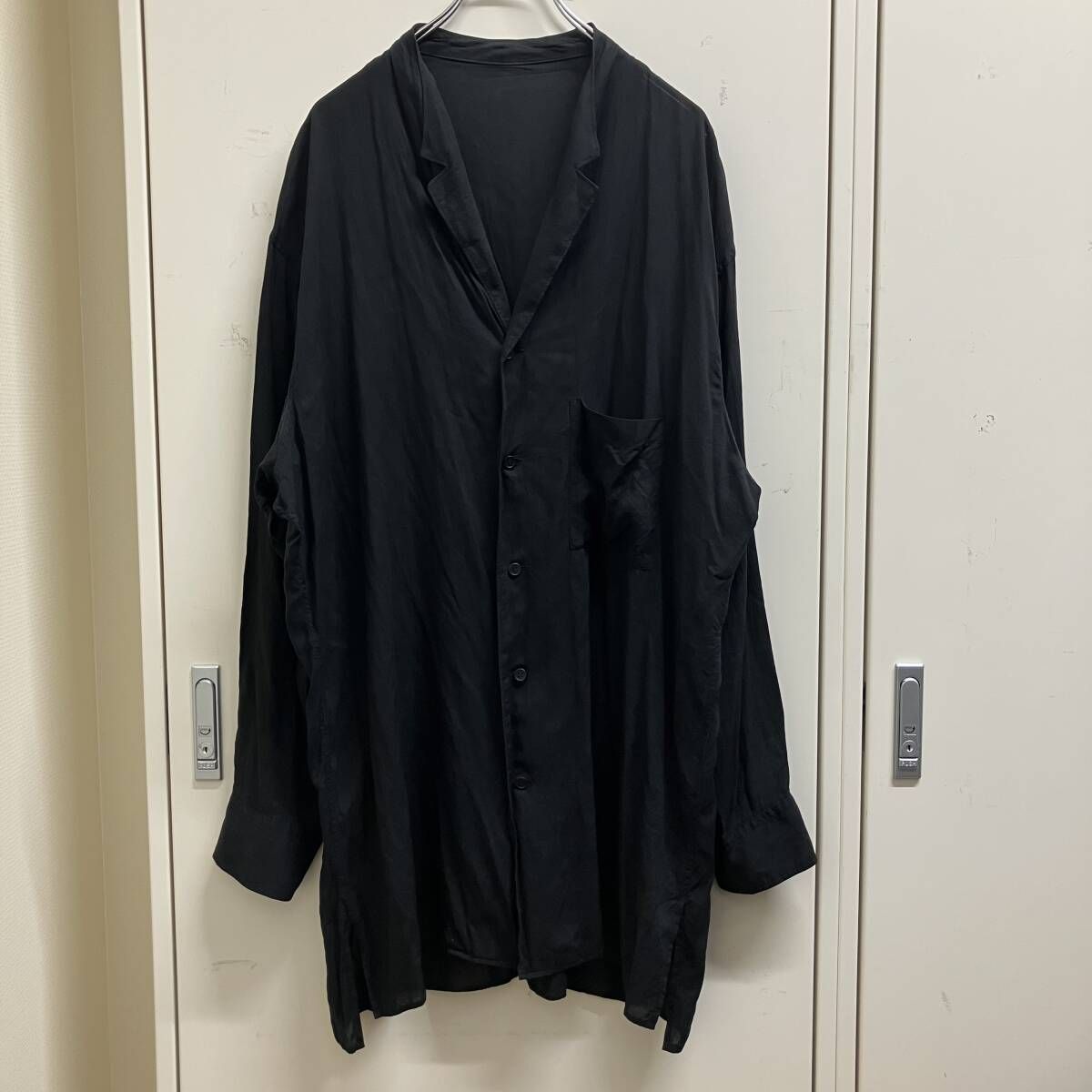 25AW YOHJI YAMAMOTO POUR HOMME 長袖 シャツCELLULOSE LAWN NOTCHED SHIRT HM-B04-200 サイズ4 ブラック ヨウジヤマモトプールオム