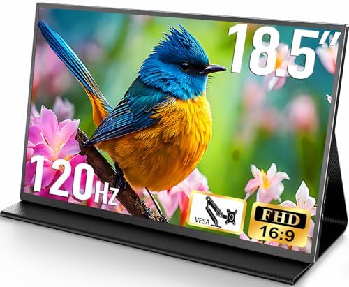 モバイルモニター 18.5インチ 1920*1080FHD 大画面ゲーミングモニター 120Hz モバイルディスプレイポータブルモニター IPS液晶パネル 非光沢 HDRモード USB C/mini HDMI 内蔵スピーカー スタンド付き P 0d914cd9