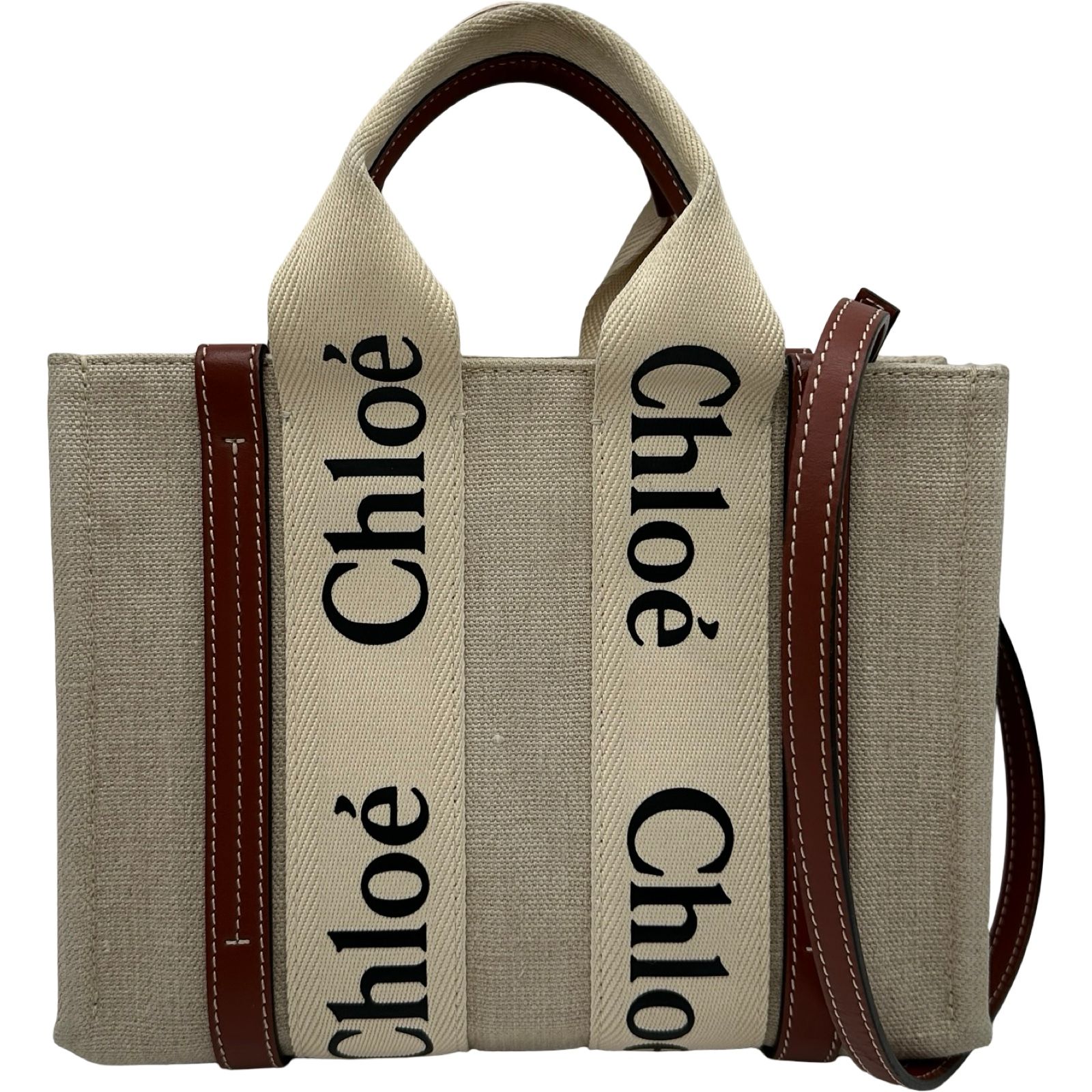 クロエ Chloe ウッディスモールトート ブラウン キャンバス レディース トートバッグ