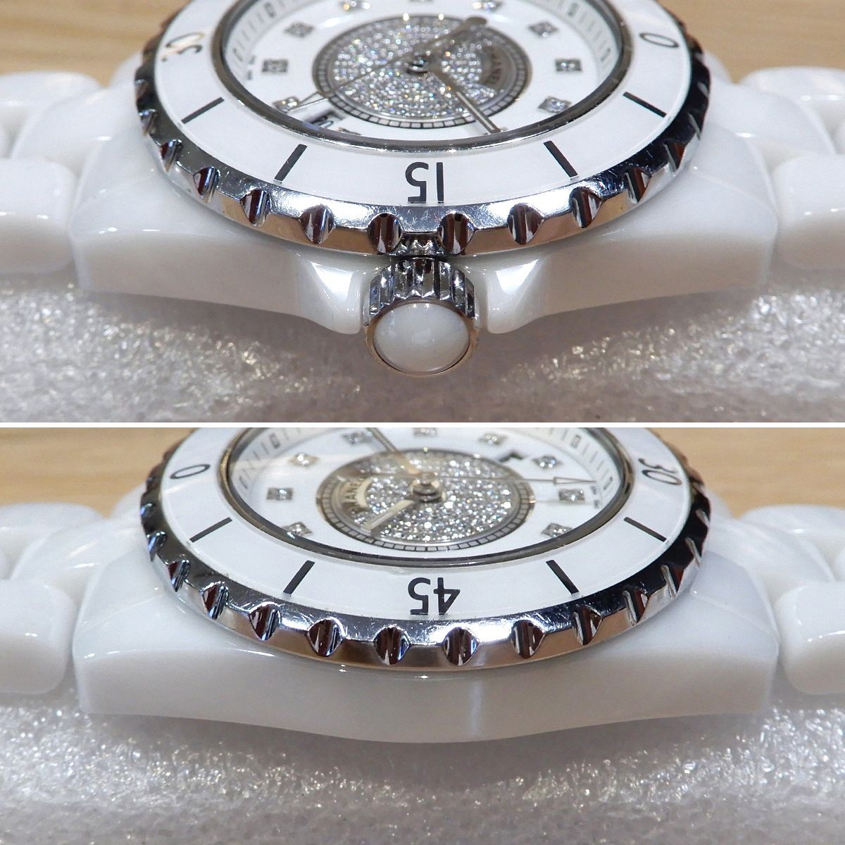 超美品 シャネル J12 センター&12Pダイヤ ホワイトセラミック クォーツ