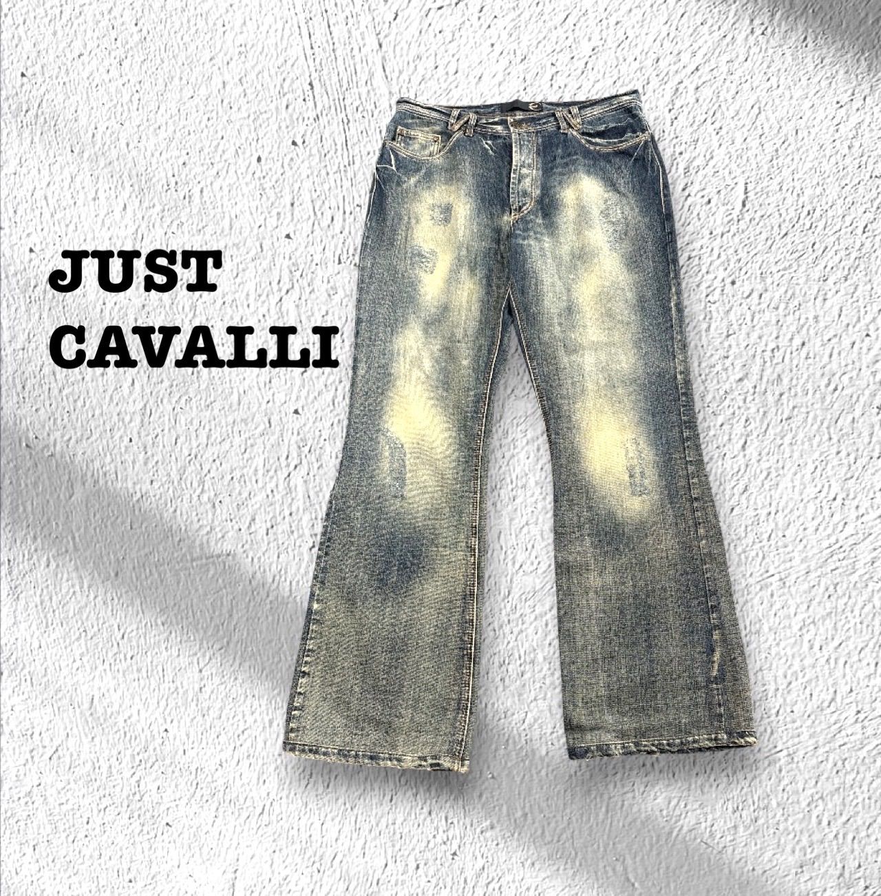 y2k】JUSTCAVALLI ジャストカバリ フレアデニム クラッシュデニム 