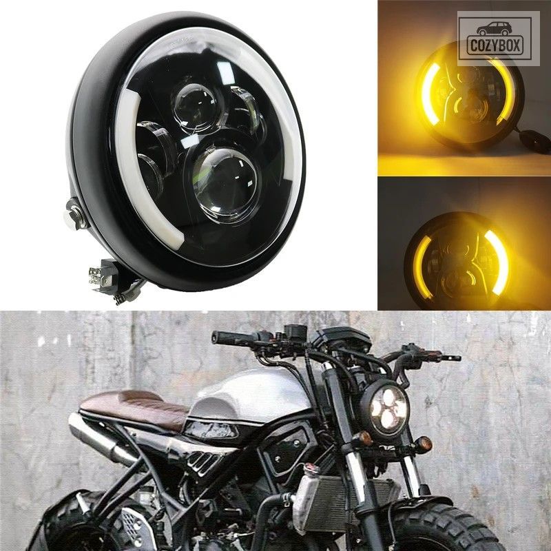 7.5インチ LED ヘッドライト カワサキ ヤマハ ホワイト/アンバー オートバイ LED