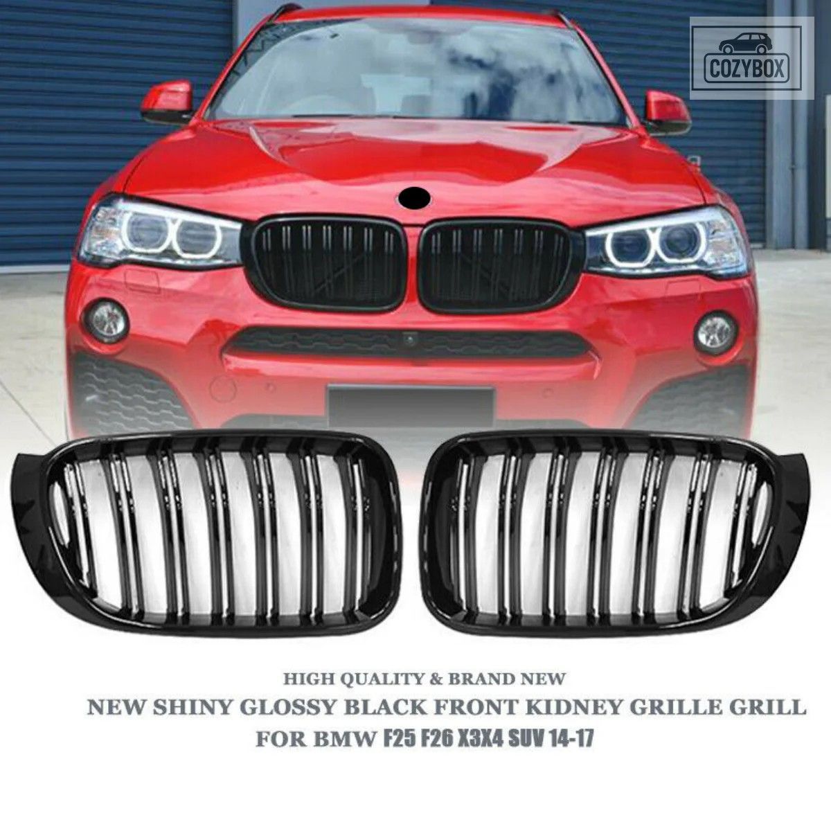 BMW X3 X4 F25 F26 2014-2017 車用フロント バンパーキドニーレーシング グリル ダブ