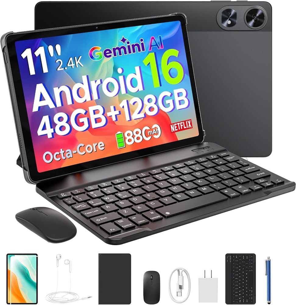 【 11インチ セット版 タブレット 2026 Android16】P11 Pro アンドロイドタブレット, 48GB+128GB+2TB拡張対応 2.4K 90Hz高リフレッシュレートディスプレイ, 8800mAh/18W, Widevine L1, 黒