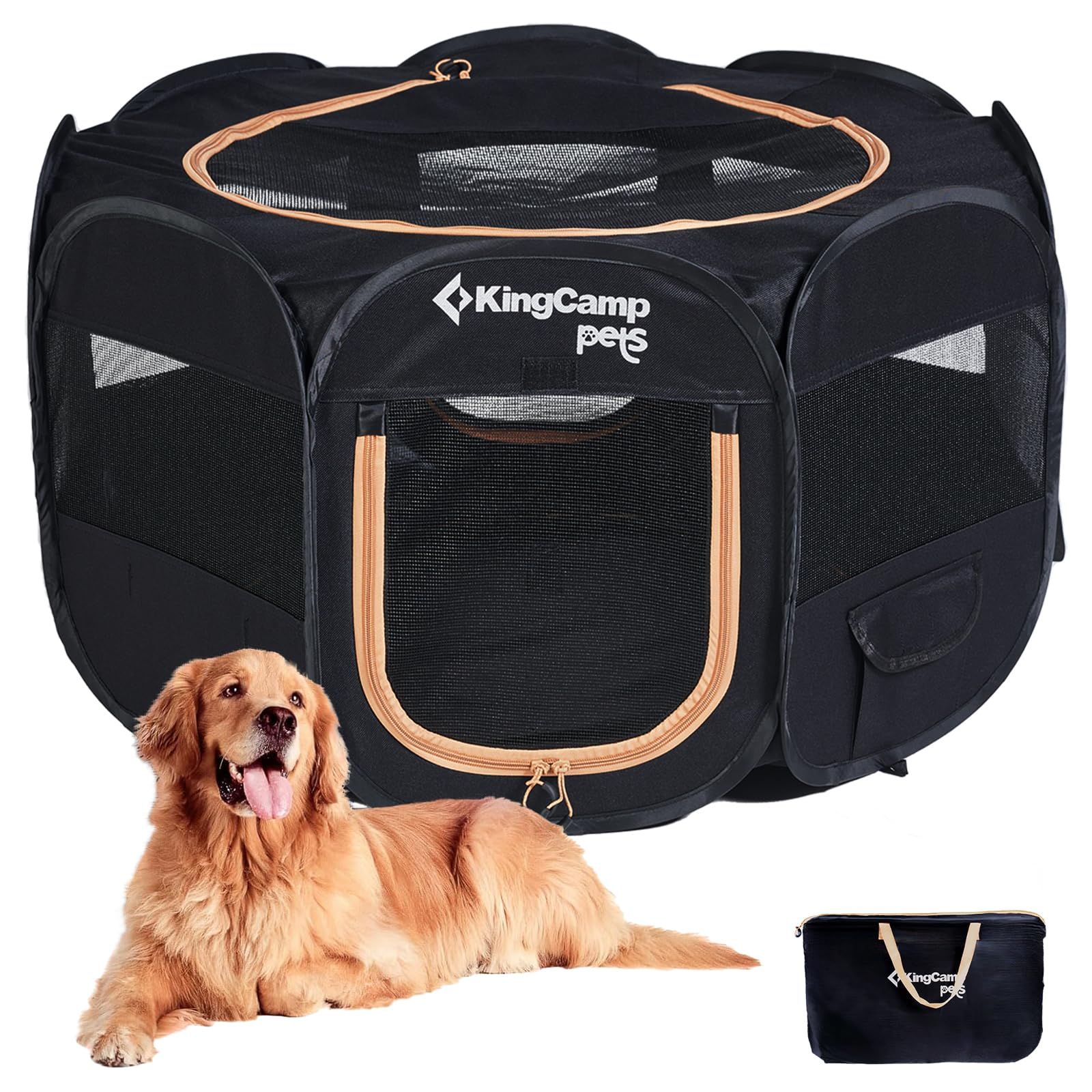 KingCamp ペットサークル ドッグハウス 大型犬 八角形 折りたたみ メッシュサークル 猫 犬 兼用 プレイサークル ペットケージ 軽量 持ち運び 室内 アウトドア キャンプ お出かけ用品 幅広127 cm 高60 cm Lmt 81432a26