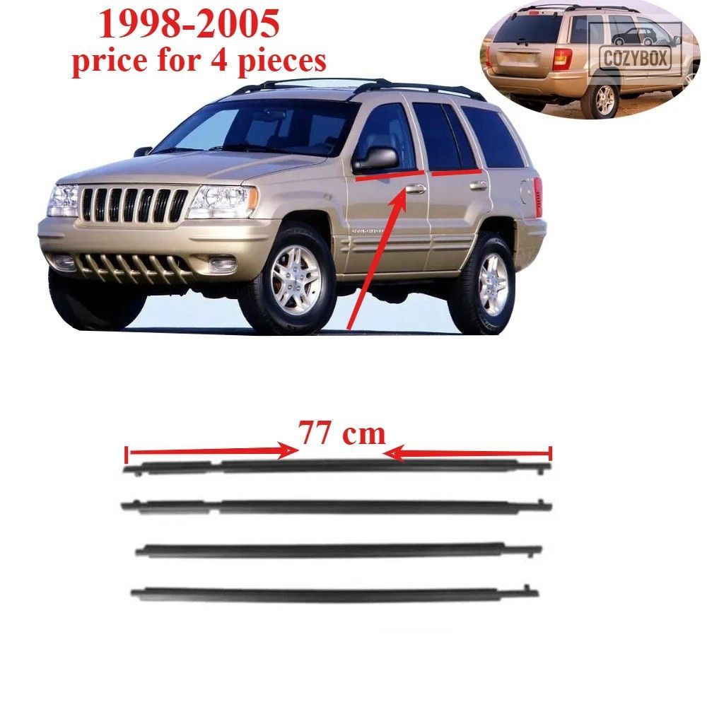 4 個ブラック外側窓ガラスゴムシール ジープグランドチェロキー II WJ WG 1998-2005