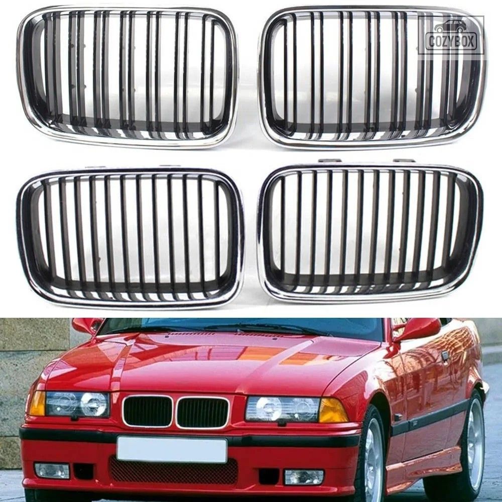 1 ペアフロントフード バンパーキドニー グリル クローム BMW 3 シリーズ E36 セダン