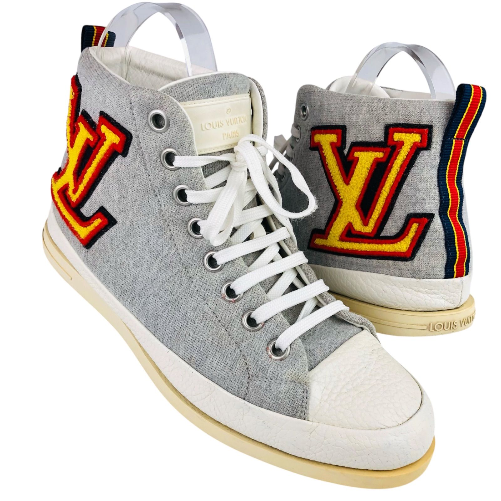 LOUIS VUITTON★ルイヴィトン・メンズ コットン:レザーコンビ パイル地LVワッペン付き ハイカット スニーカー (6/25㎝相当) イタリア製 メンズスニーカー カジュアル ブランドシューズ 夏靴