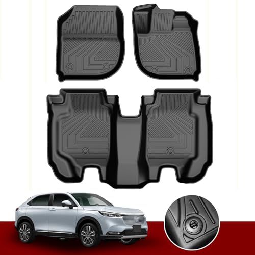 YORKNEIC 新型 ヴェゼル フロアマット RV系 RV3 RV4 ヴェゼルe HEV RV5 R3.4?現行 車種専用設計 防水 3D 立体 カーマット ラバーマット TPE素材 フロント＆セカンド 汚れ/傷防止 ブラック アウトドアt 5dd030b5